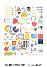 Colorful Memphis Objects Set. Vector Illustration of Polygonal and Geometric Symbols.