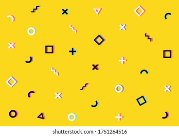 colorful memphis pattern on yellow background. vector illustration.