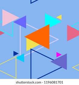 Colorful memphis pattern with triangle geometric abstract background.