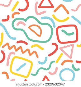 Colorful memphis seamless pattern. Creative minimalist trendy design with basic shapes.