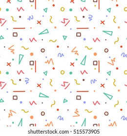 Colorful memphis seamless pattern in doodle style.