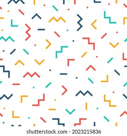 Colorful memphis seamless pattern with white background.