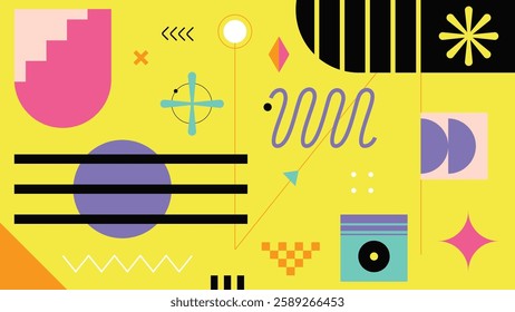 Colorful memphis shape geometric colorful shape texture. Geometric elements in 80's memphis style. Background for brochures, promotional materials and wallpaper. Vector illustration.