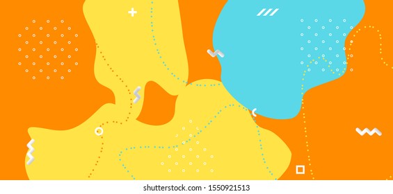 Colorful Memphis Shapes. Graphic Abstract Presentation. Futuristic Wave Backdrop. Multicolor Cool Template. Memphis Design. Minimal Abstract Illustration. Blue Wave Brochure. Memphis Page.