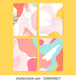 Colorful Memphis style cards vector set