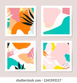 Colorful Memphis style cards vector set