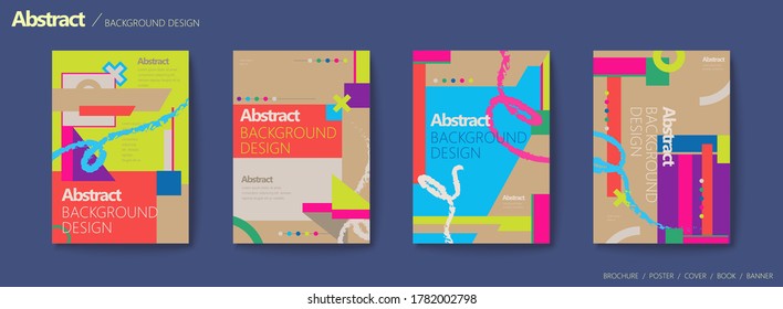 Colorful memphis style flyer set with geometric elements