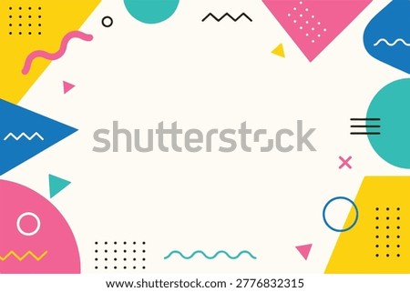 Colorful Memphis Style Geometric Background with Abstract Shapes and Copy Space for Text