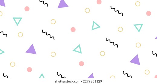 Colorful memphis style geometric pattern on white background. Vector illustration