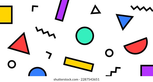 Patrón geométrico de estilo memphis colorido sobre fondo blanco. Ilustración del vector