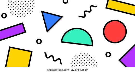 Colorful memphis style geometric pattern on white background. Vector illustration