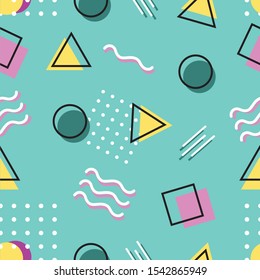 Colorful memphis style seamless pattern background. Good for background image, backdrop, wallpaper and gift wrapper.