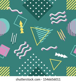 Colorful memphis style seamless pattern background. Good for background image, backdrop, wallpaper and gift wrapper.