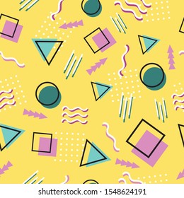 Colorful memphis style seamless pattern background. Good for background image, backdrop, wallpaper and gift wrapper.