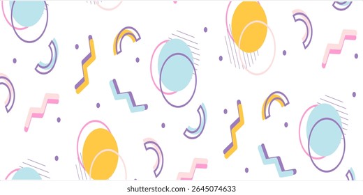 Fundo estampado sem costura estilo Memphis colorido. Perfeito para imagens de fundo, cenários, papéis de parede e embrulho de presente.