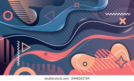 Colorful Memphis style wallpaper. A beautiful illustration for interior decoration, corporate designs, blogs, postcards, posters and your other projects. Vector. 