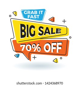 Colorful memphis styled big sale banner design, modern sale banner in three color scheme