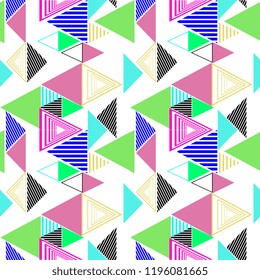 Colorful memphis triangle pattern background. Modern geometric abstract vector illustration ready for print.