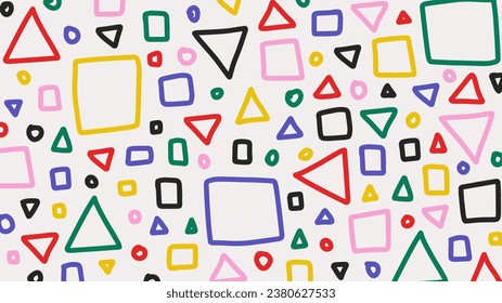 Colorful memphis vector pattern with hand drawn geometric elements. Abstract childish background in doodle style. Retro vintage 80s or 90s fashion style.