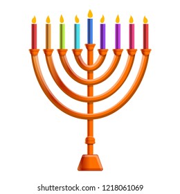 Colorful menorah candle icon. Cartoon of colorful menorah candle vector icon for web design isolated on white background