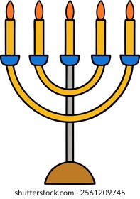 Colorful menorah candle vector icon silhouette, Menorah colorful  vector illustration, Simple menorah with candle illustration isolated