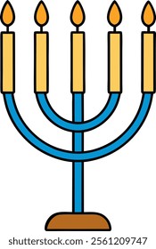 Colorful menorah candle vector icon silhouette, Menorah colorful  vector illustration, Simple menorah with candle illustration isolated