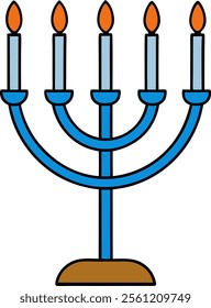 Colorful menorah candle vector icon silhouette, Menorah colorful  vector illustration, Simple menorah with candle illustration isolated