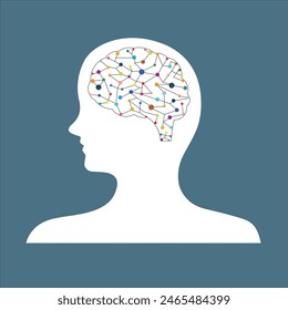 Colorful Mental Network - Neural Connections in Human Brain Illustration
