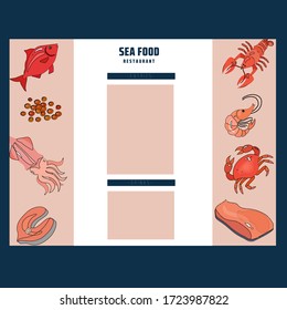 Colorful menu for seafood restaurant, cafe and diner