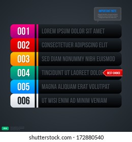 Colorful menu with six options.  EPS 10
