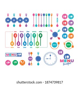 menú colorido, cuchara y tenedor. concepto de cuchara, tenedor y menú