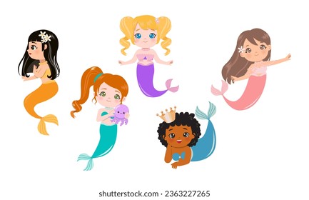 Colorful mermaid princess under the sea collection