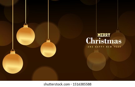 Colorful merry christmas banner with hanging lights 