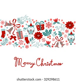 Colorful Merry Christmas composition with holiday elements. vector illustration