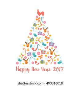 Colorful Merry Christmas and Happy New Year tree 