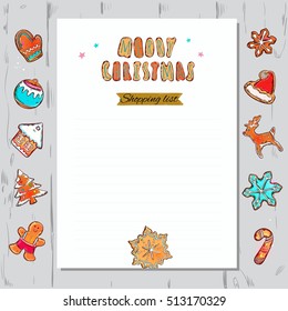 Colorful Merry Christmas template with ginderbread icons . Vector illustration. Isolated objects