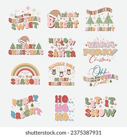 Colorful Merry Christmas wish lettering quotes bundle.