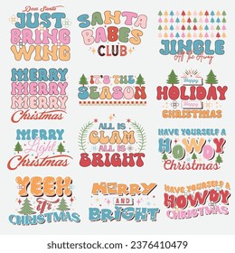 Colorful Merry Christmas wish lettering quotes bundle.