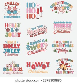 Colorful Merry Christmas wish lettering quotes bundle.