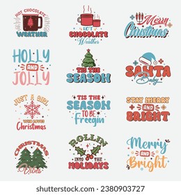 Colorful Merry Christmas wish lettering quotes bundle.