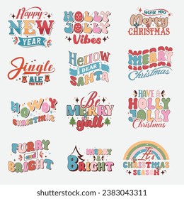 Colorful Merry Christmas wish lettering quotes bundle.