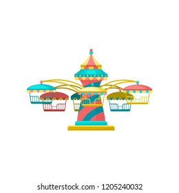 Colorful merry go round carousel, amusement park element vector Illustration on a white background