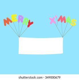Colorful Merry X Mas Transparent Balloon with Blank Banner, Vector Isolated for Party or Celebration