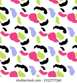 Colorful mess spots seamless vector pattern. White background.