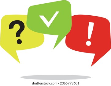 Colorful message box with question mark, exclamation point and check mark. Question and answer speech bubble symbol. Vector illustration