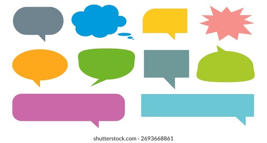 Caixa de chat com comentário colorido de mensagem definida. Coleção de balões de fala, caixas de texto e caixas de chat. Conjunto de vetores de bolhas de fala em quadrinhos.