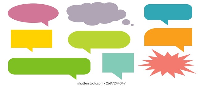 Colorful message comment chat box set. Collection of speech bubbles, text boxes, and chat boxes. Comic speech bubble vector set.