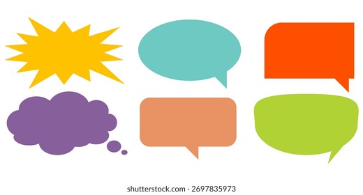 Caixa de chat com comentário colorido de mensagem definida. Coleção de balões de fala, caixas de texto e caixas de chat. Conjunto de vetores de bolhas de fala em quadrinhos.