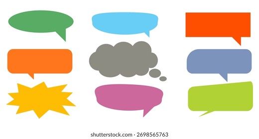 Colorido mensaje comentario cuadro de chat conjunto. Colección de burbujas de discurso, cuadros de texto y cuadros de chat. Conjunto de Vector de burbuja de discurso cómico.