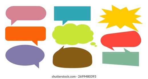 Colorido mensaje comentario cuadro de chat conjunto. Colección de burbujas de discurso, cuadros de texto y cuadros de chat. Conjunto de Vector de burbuja de discurso cómico.